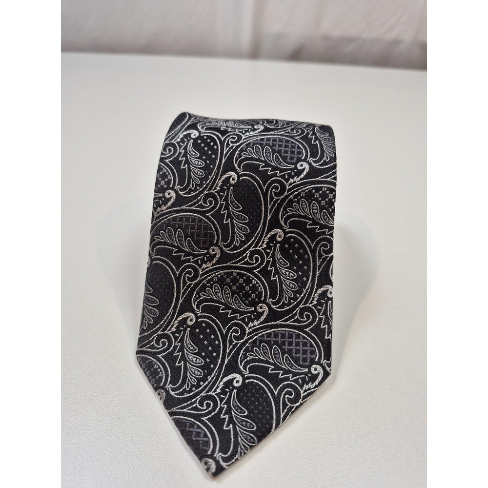 Bruno Marchesi Tie Mens One Size Black Paisley 100% Silk Hand Made Designer